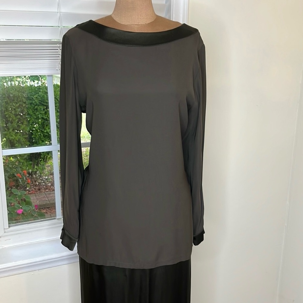 Vintage Silky Satin Green Tunic Top and Skirt Made in Italy